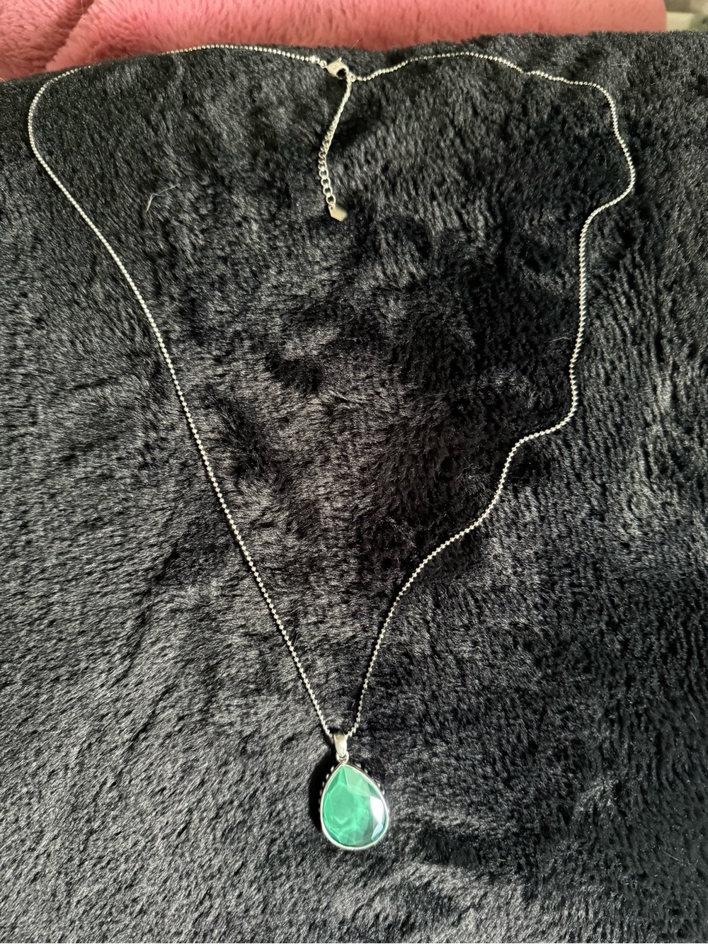 Touchstone Crystal Teardrop Pendant Necklace in Green and Silver - Picture 3 of 5